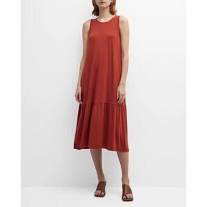 Eileen Fisher Fine Jersey Tiered Sleeveless Tank Midi Dress Picante Red Size XS
